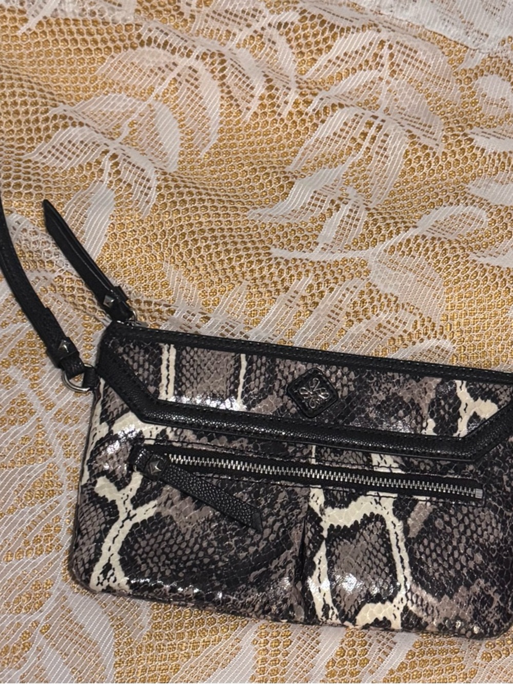 Simply Vera Vera Wang Black & Cream Snake-Print Wristlet Clutch